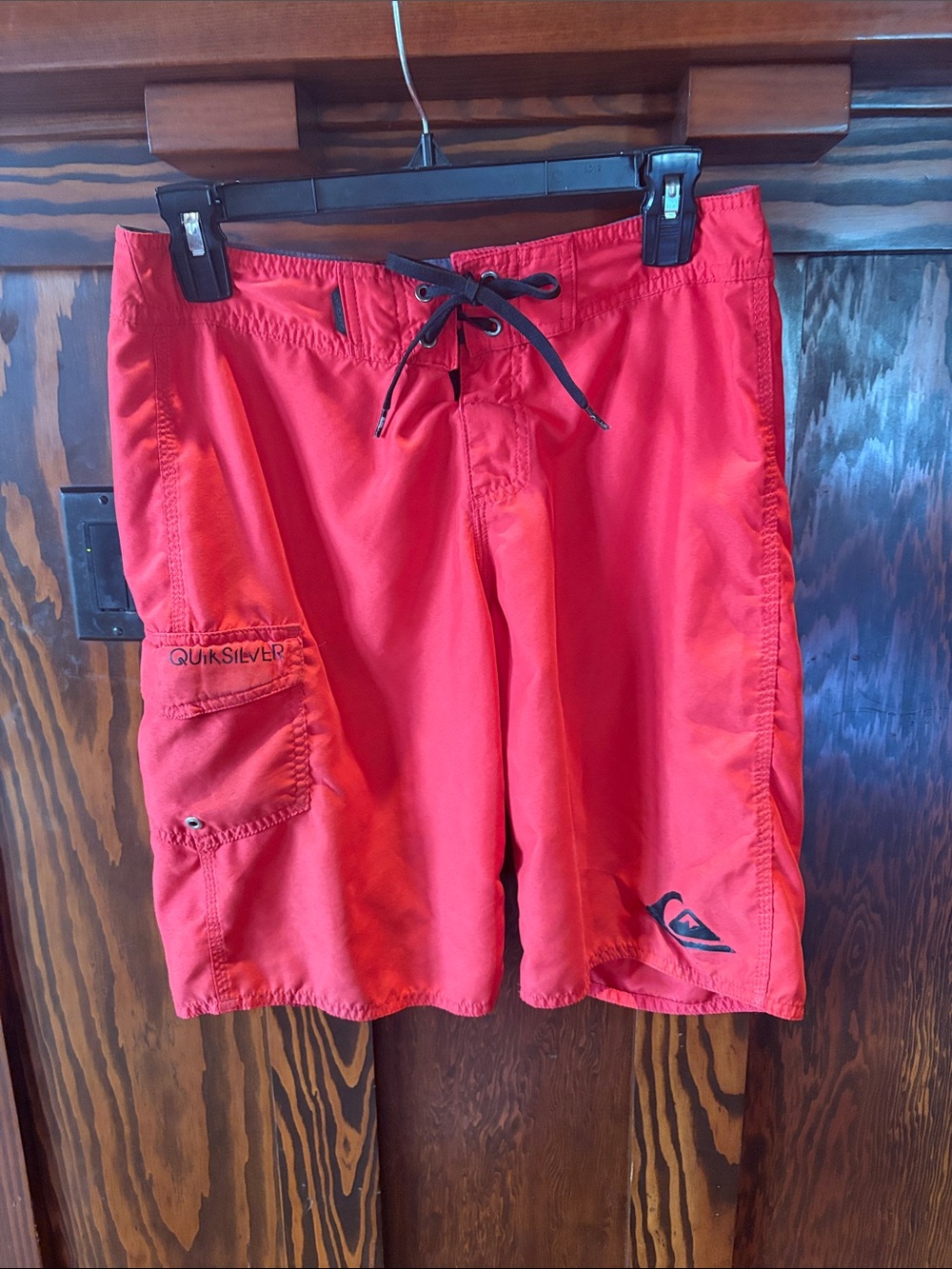Quiksilver Red Men's Board Shorts with Cargo Pocket and Drawstring